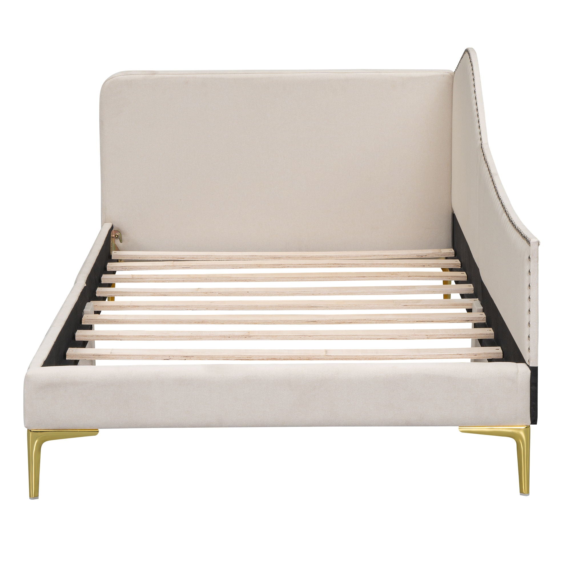 Upholstered Daybed With Headboard And Armrest, Support Legs by HouseOfZazla