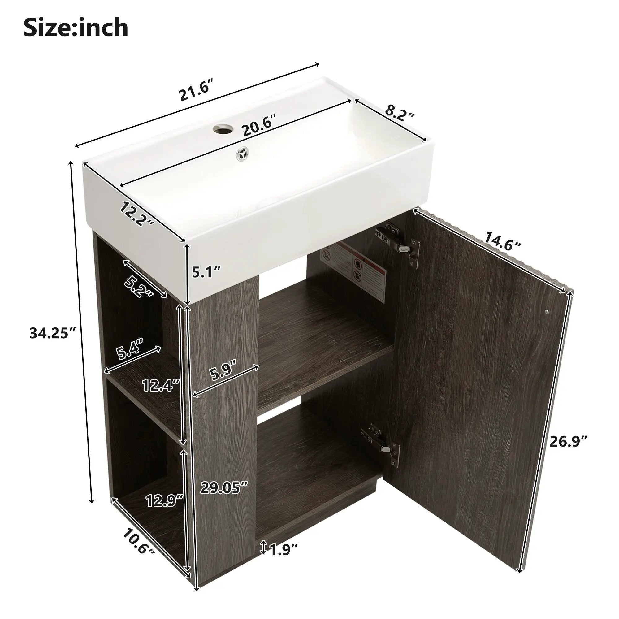 Bathroom Vanity With Sink, Freestanding Wood Grain Cabinet With Storage by Unique Piece Furniture