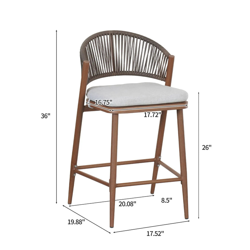 Outdoor 26" Counter Height Metal Frame Counter Stools With Scallop Shaped Backrest & Water Resistant Cushions by HouseOfZazla