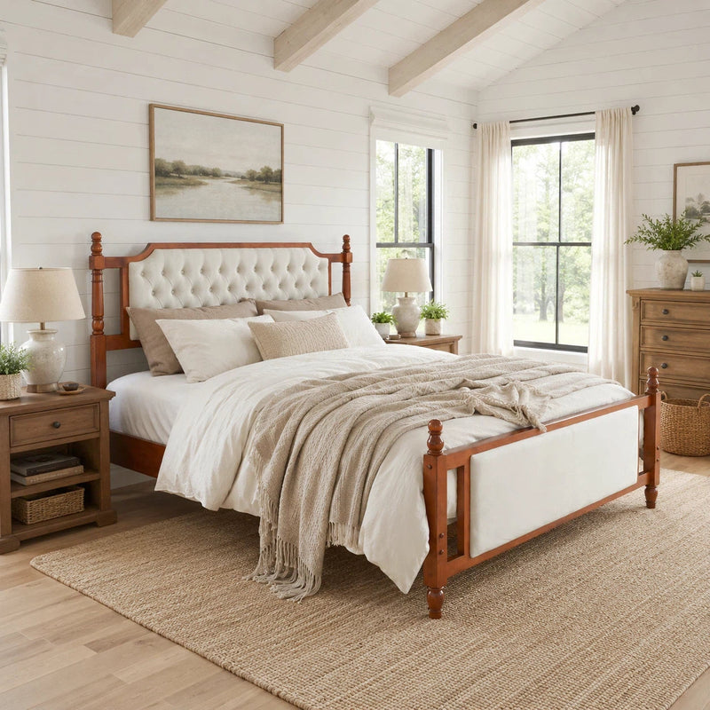Queen Size Upholstered Platform Bed with Button Tufted Headboard by HouseOfZazla