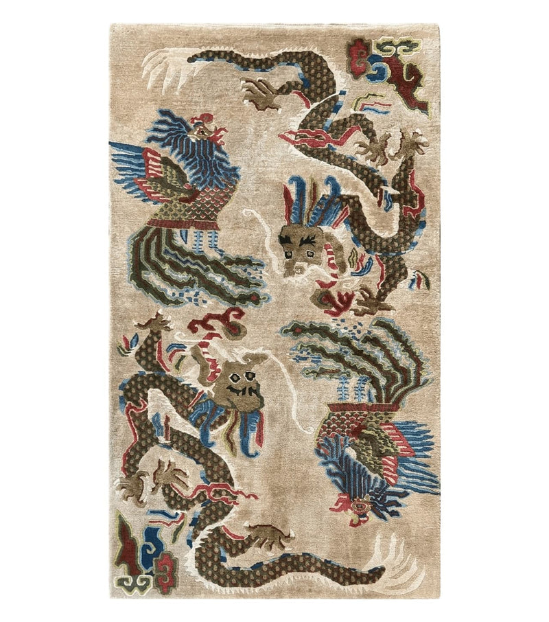 Antique Chinese Peking Rug 3 x 5.6, Dragon Motifs, Handmade Wool Asian Oriental Carpet by Jewel Rugs