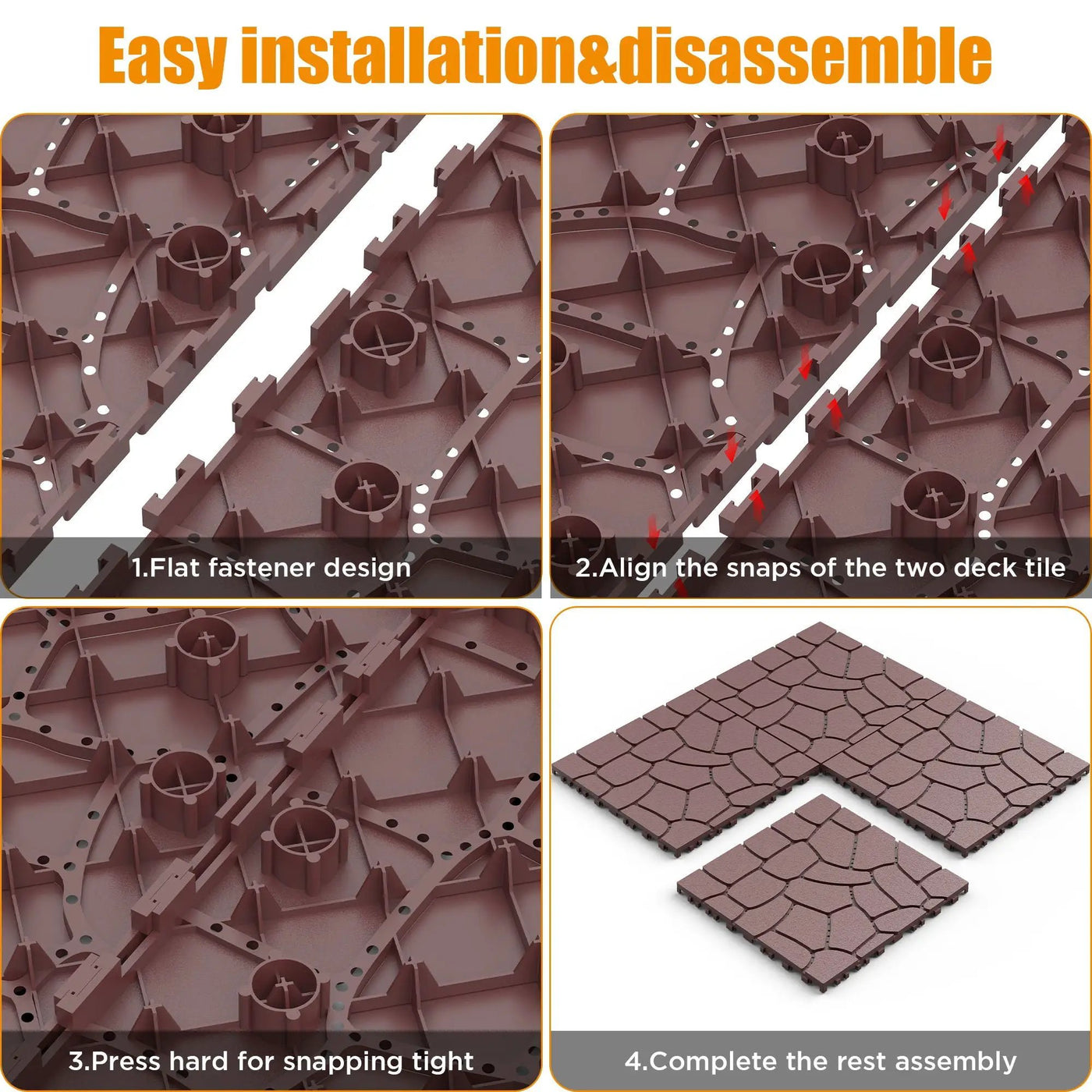 New Stone Texture Patio Deck Tiles, Diy Interlocking Floor Tiles, Easy Installation by HouseOfZazla