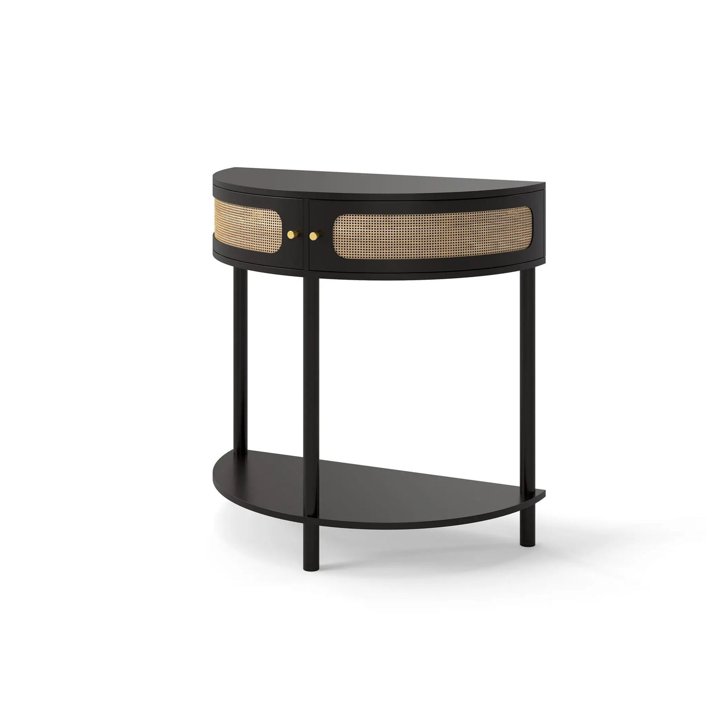 Boho Rattan Semi Circle End Table With Sliding Rattan Door, Storage And Bottom Shelf by HouseOfZazla