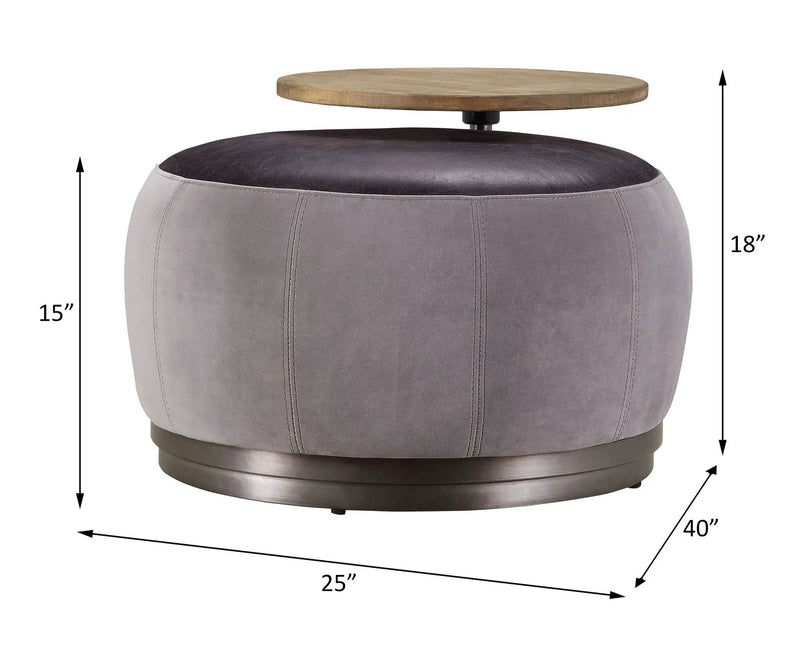 Decapree - Ottoman - Antique Slate Top Grain Leather & Gray Velvet by Unique Piece Furniture
