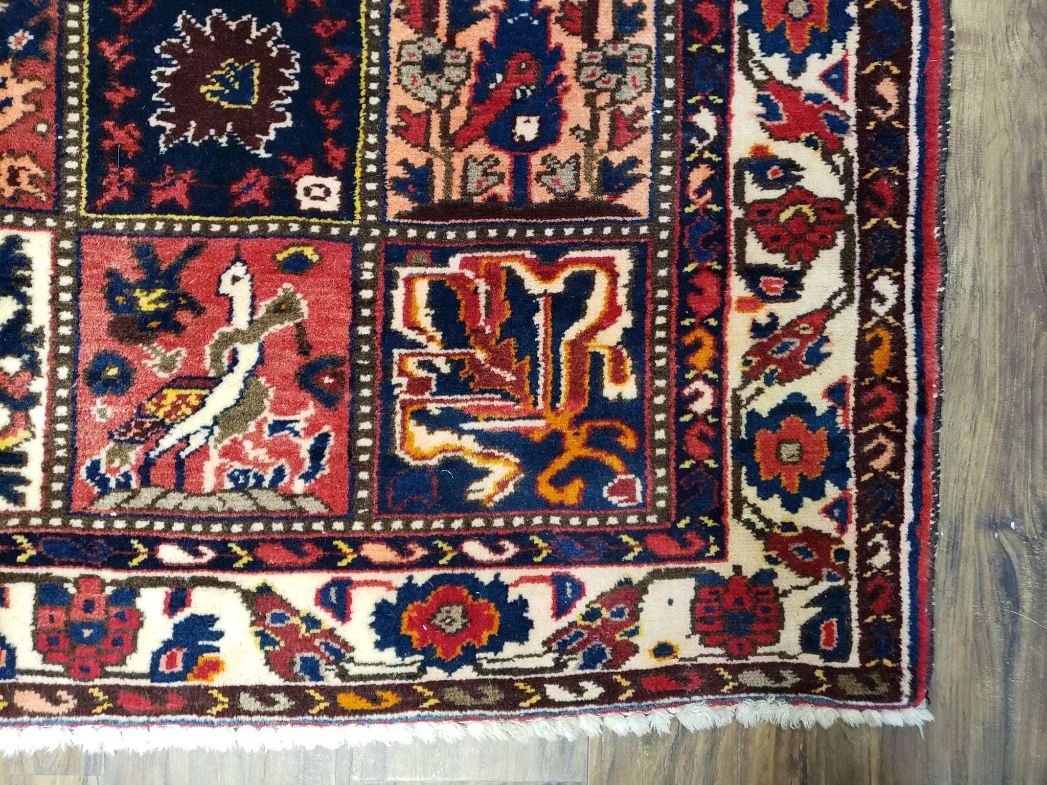 Antique Persian Bakhtiari Rug circa 1920s, Kheshti Panel Design, Wool, Hand-Knotted, 5'3" x 10' by Jewel Rugs