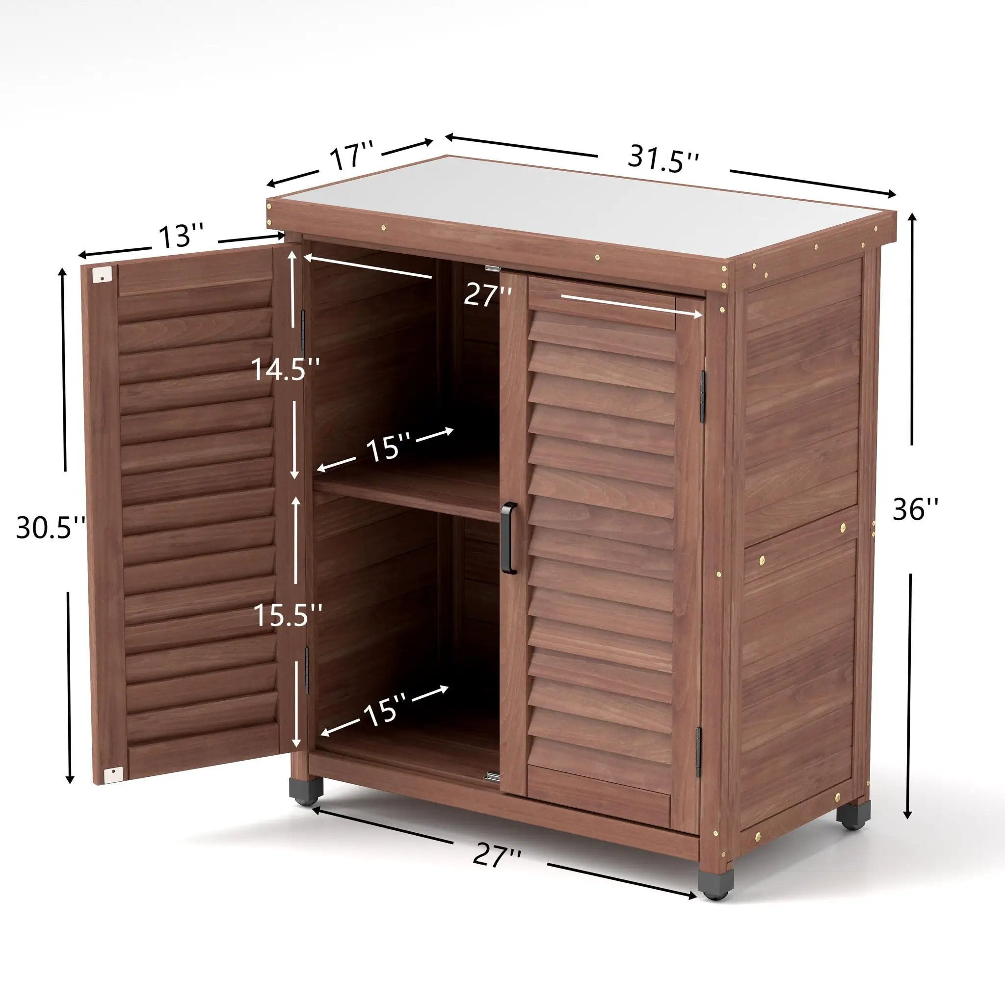 Potting Bench With Storage Cabinet And Metal Table Top For Outdoor by Unique Piece Furniture