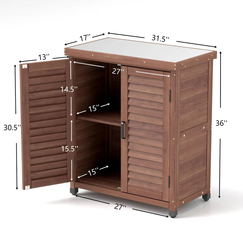 Potting Bench With Storage Cabinet And Metal Table Top For Outdoor by Unique Piece Furniture