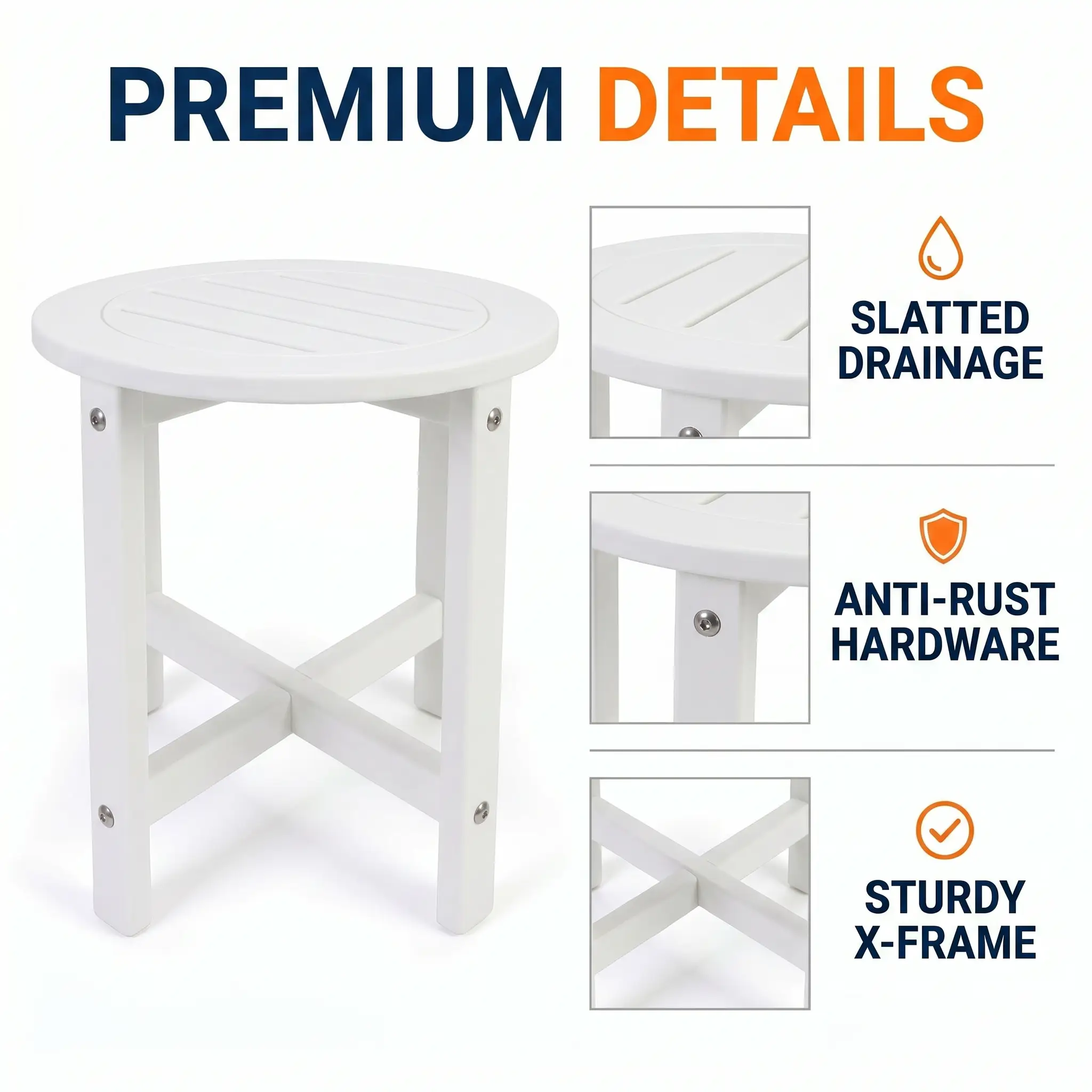 White HDPE Outdoor Side Table, 16 in. Round All-Weather Patio End Table by HouseOfZazla