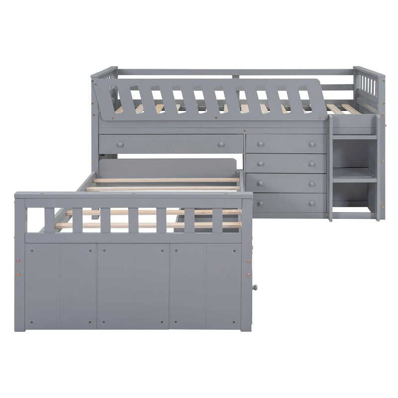 Loft Platform Bed With 7 Drawers And Full Guardrails, Modern L Shaped Space Savin by HouseOfZazla