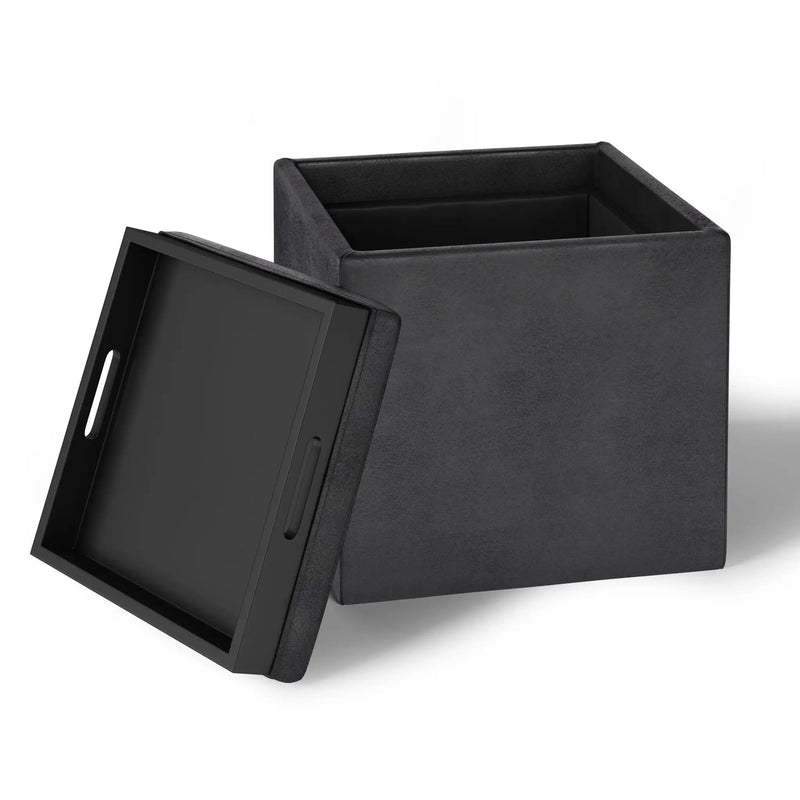 Rockwood - Upholstered Cube Storage Ottoman With Tray by HouseOfZazla