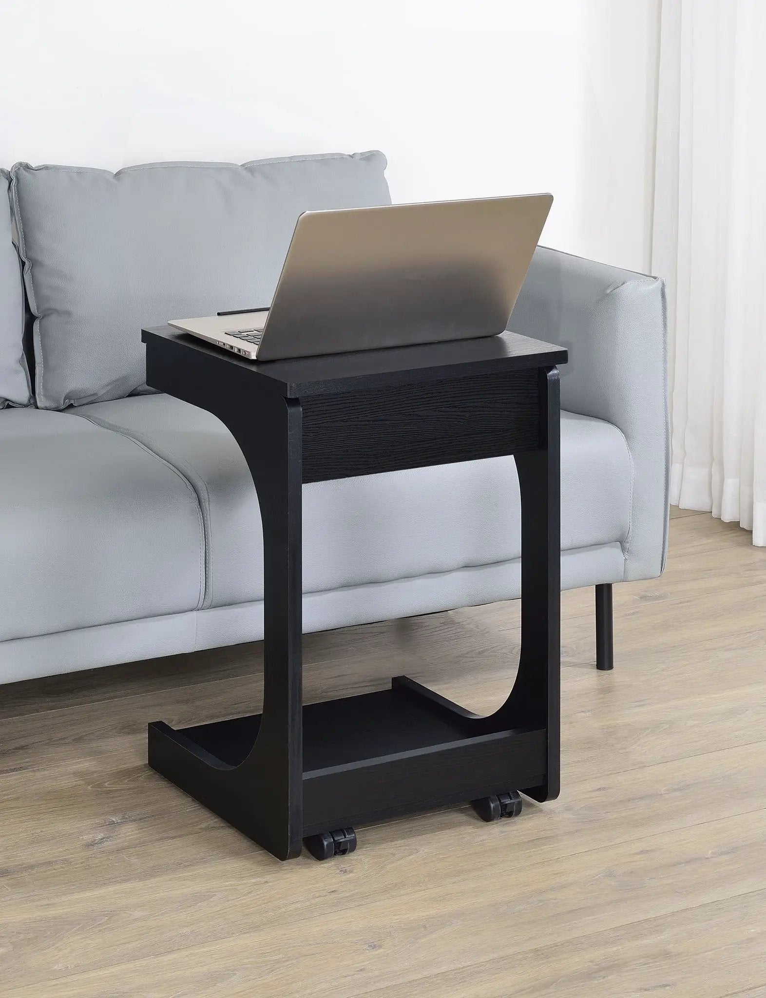 Ralston C-Shaped Lift-Top Sofa Side Table With Casters Black by Unique Piece Furniture
