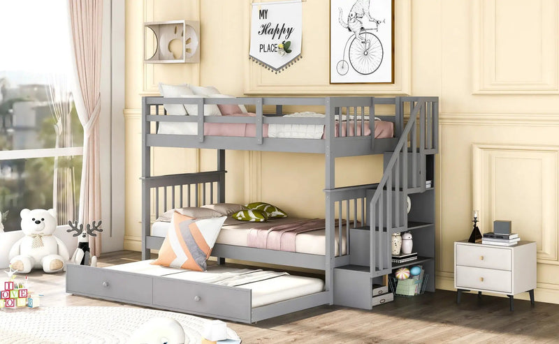 Stairway Bunk Bed With Storage And Guard Rail For Bedroom by HouseOfZazla