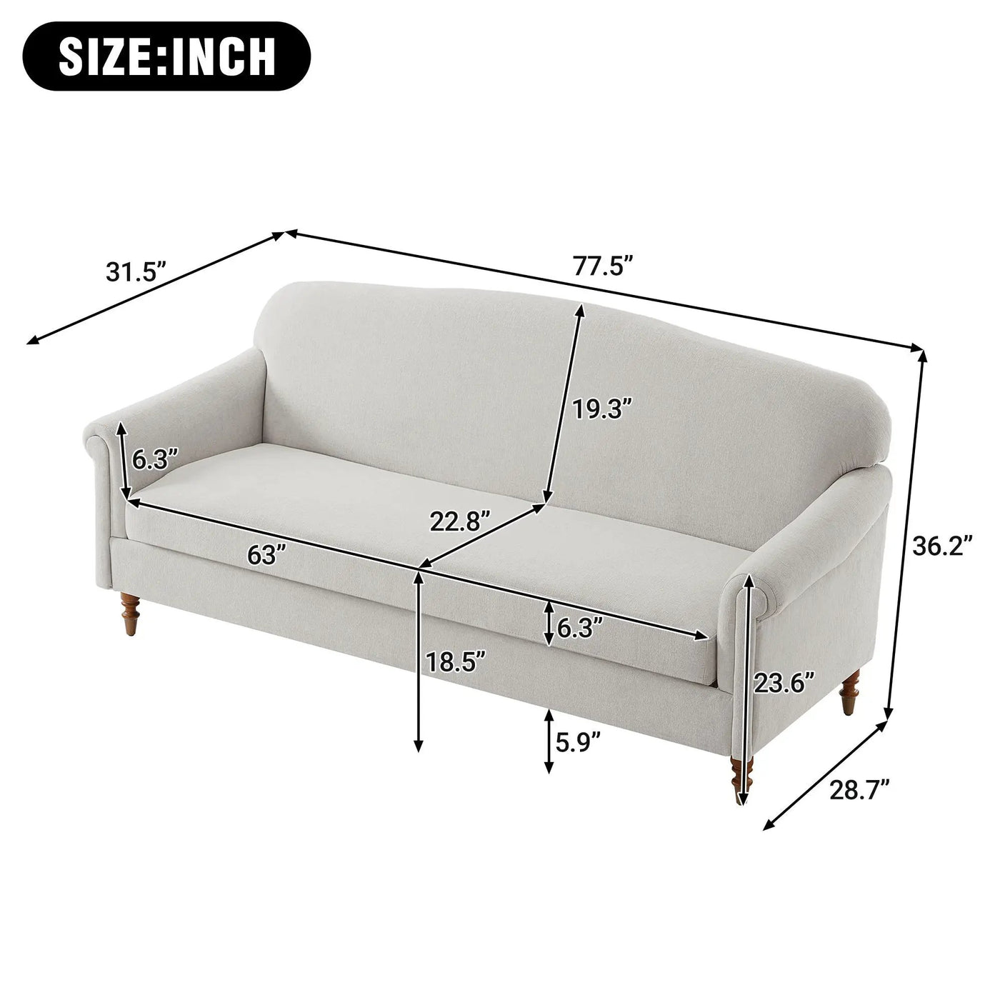 Loveseat Sofa, 2 Seater Couch With Rolled Arms by HouseOfZazla