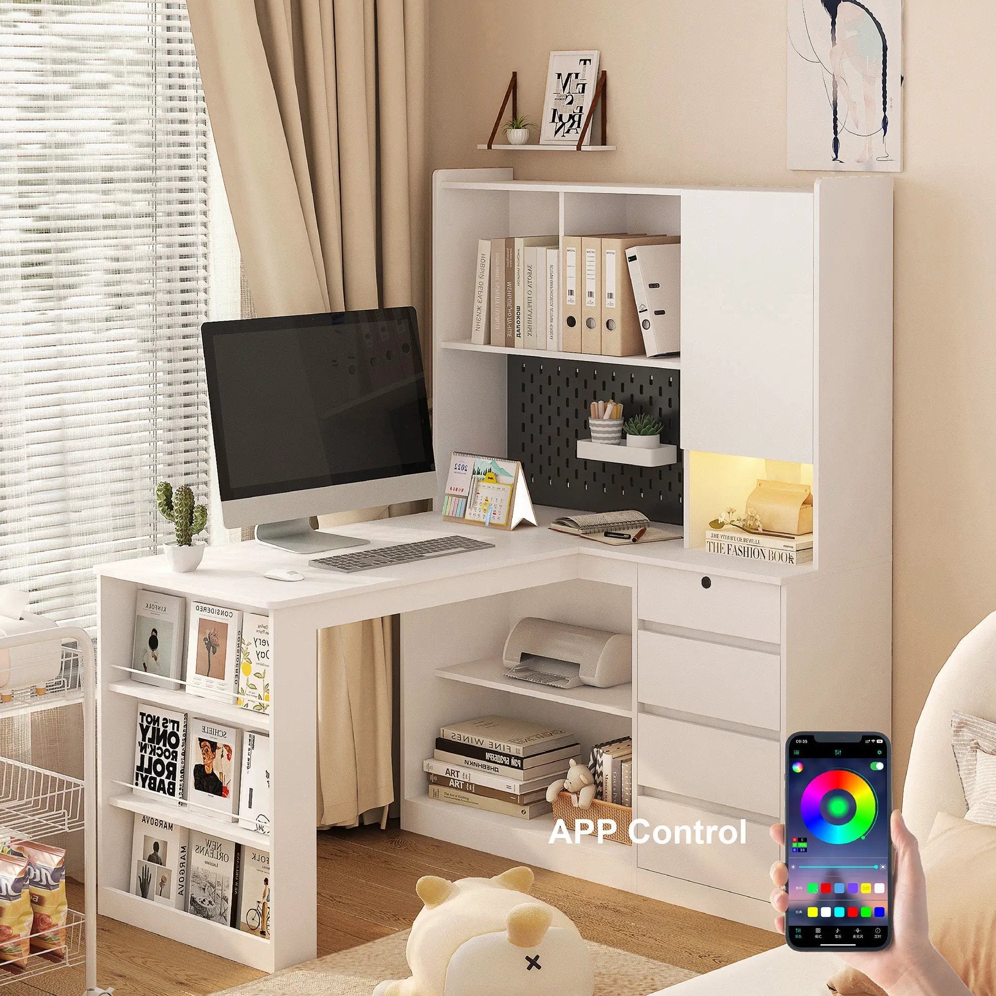 L Shaped Desk with Charger and Drawers by HouseOfZazla