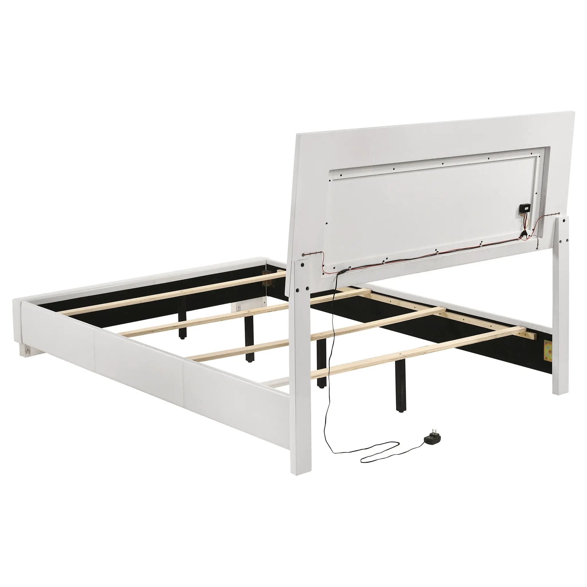Felicity Wood Full LED Panel Bed White High Gloss by Unique Piece Furniture