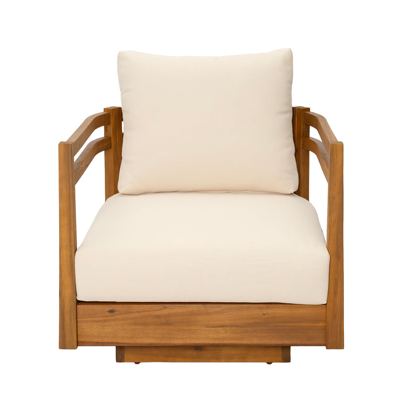 Acacia Wood Outdoor Swivel Chair with Plush Cushions - Natural, photo 6 of 10