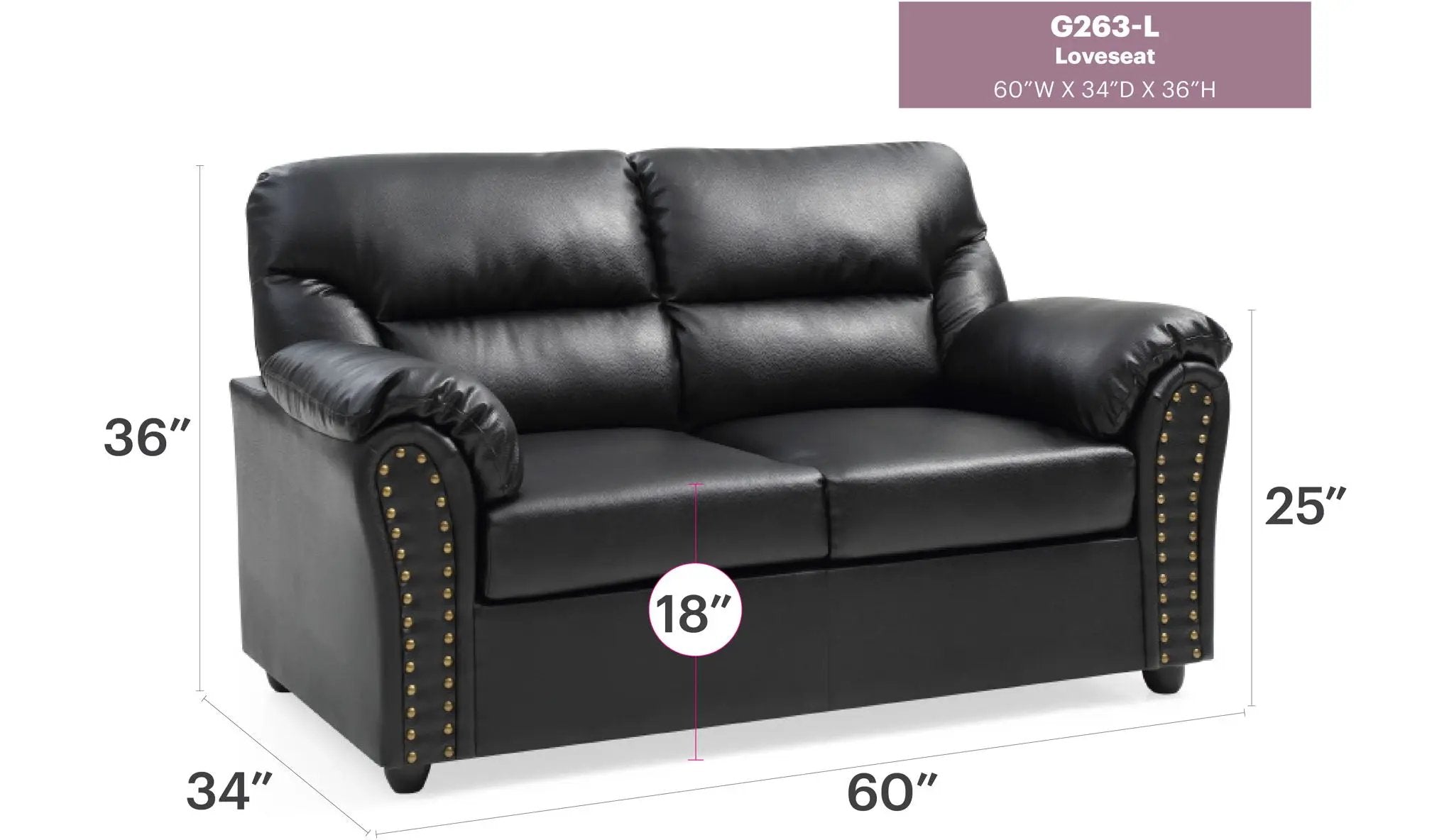 Padded Love Seat For Modern Living - Black by Unique Piece Furniture