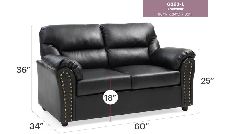 Padded Love Seat For Modern Living - Black by Unique Piece Furniture