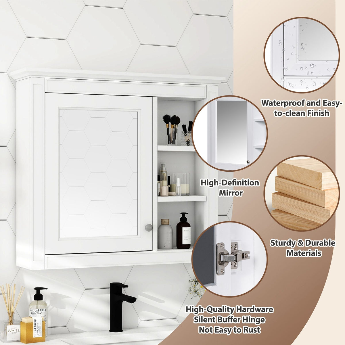 Wall Mounted Medicine Cabinet With Mirror And 3 Open Shelves, photo 20 of 28