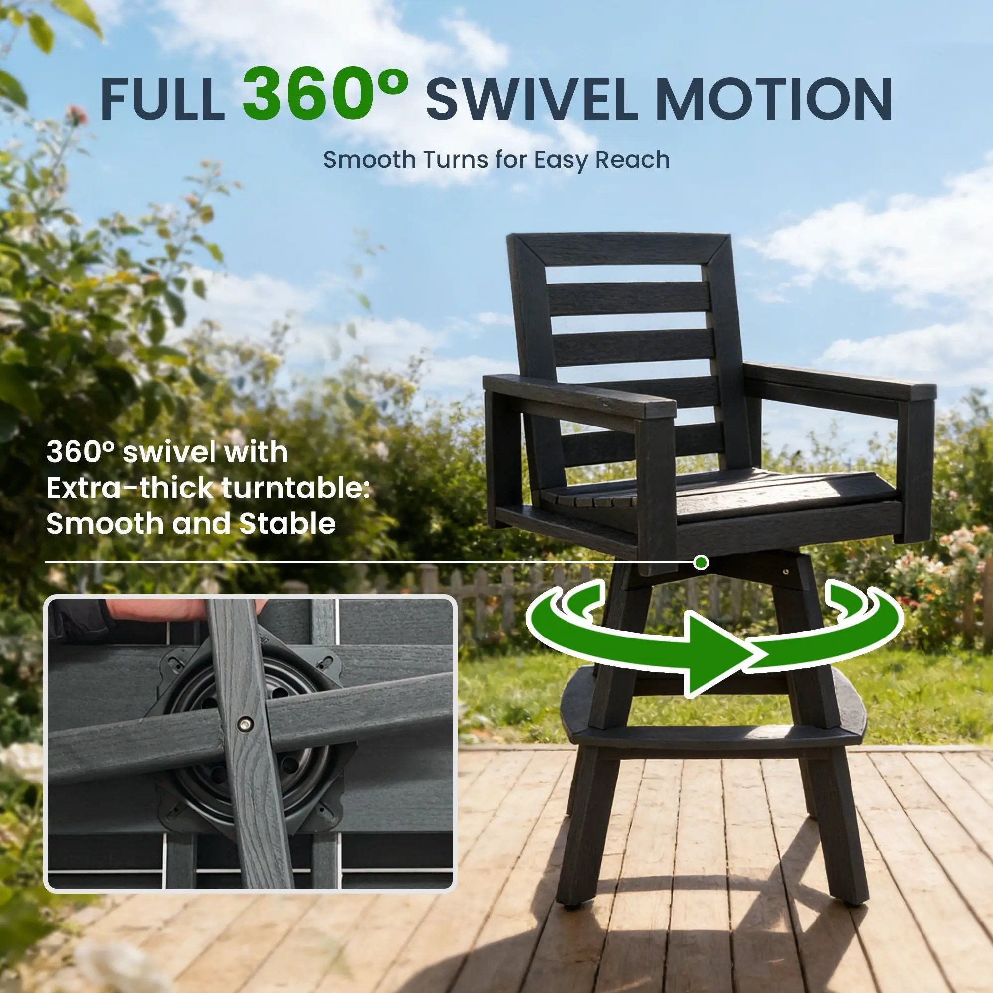 Outdoor Swivel Bar Chair, Ladderback With Wide & Thickened Frame by HouseOfZazla
