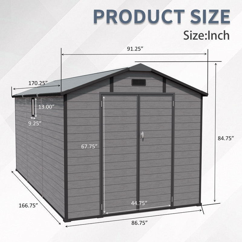 8x14 FT Plastic Outdoor Storage Shed - Lockable Resin Tool Shed with 2 Window & 3 Air vents by HouseOfZazla