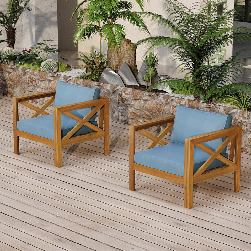 Outdoor Acacia Wood Club Wooden Armchair with Cushions (Set of 2) by HouseOfZazla