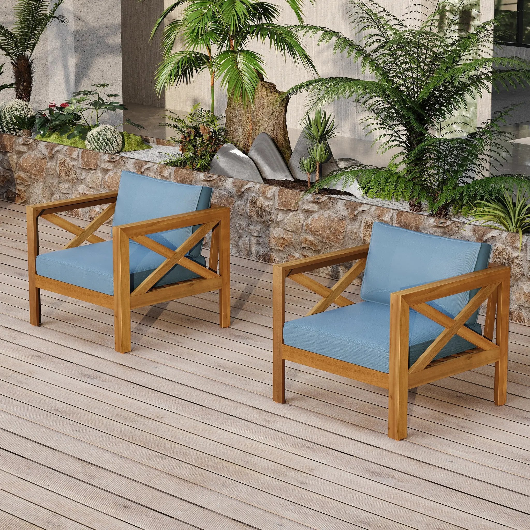 Outdoor Acacia Wood Club Wooden Armchair Set of 4 by HouseOfZazla