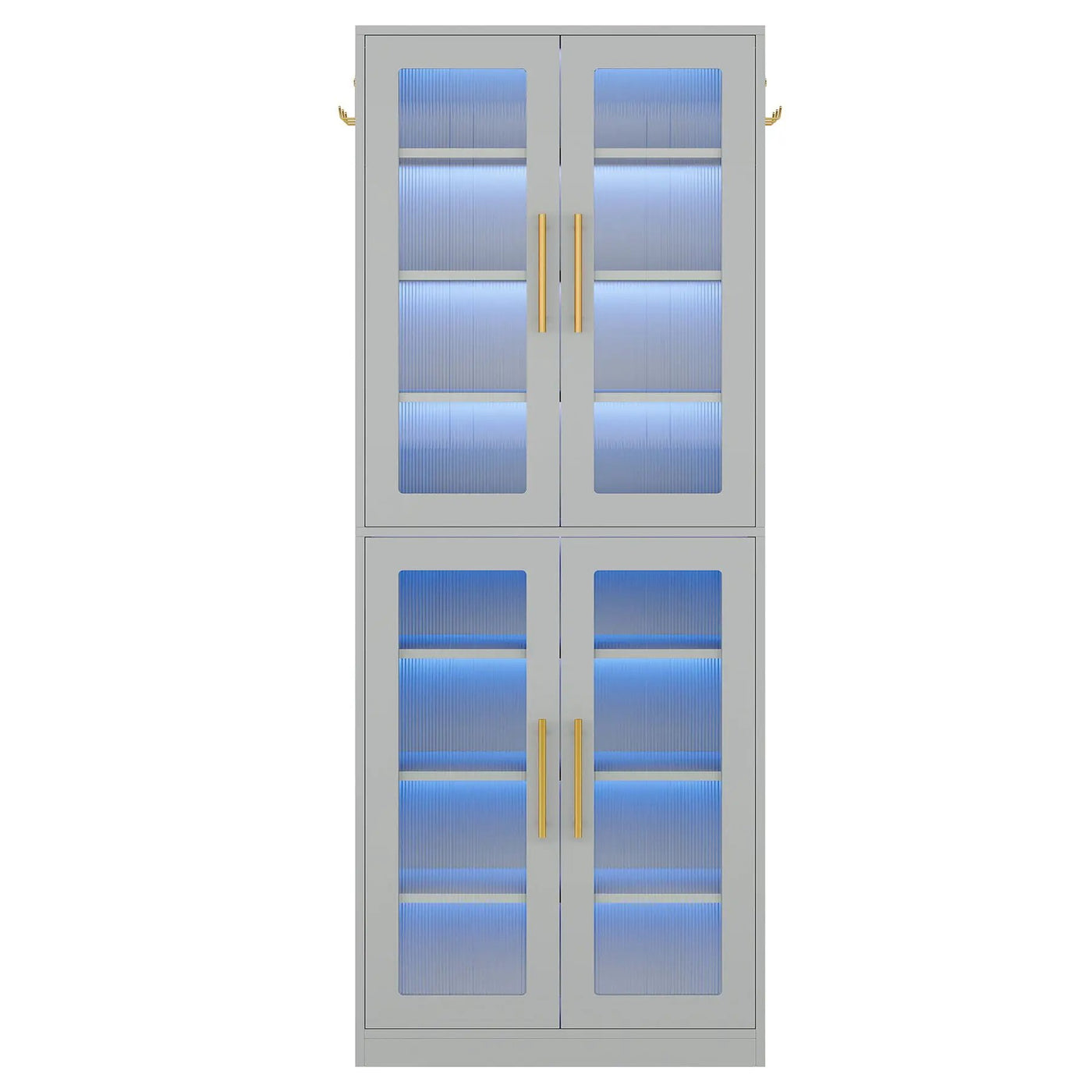 Bookcase With Doors And LED Lighting, 8 Adjustable Shelves Storage Cabinet by HouseOfZazla