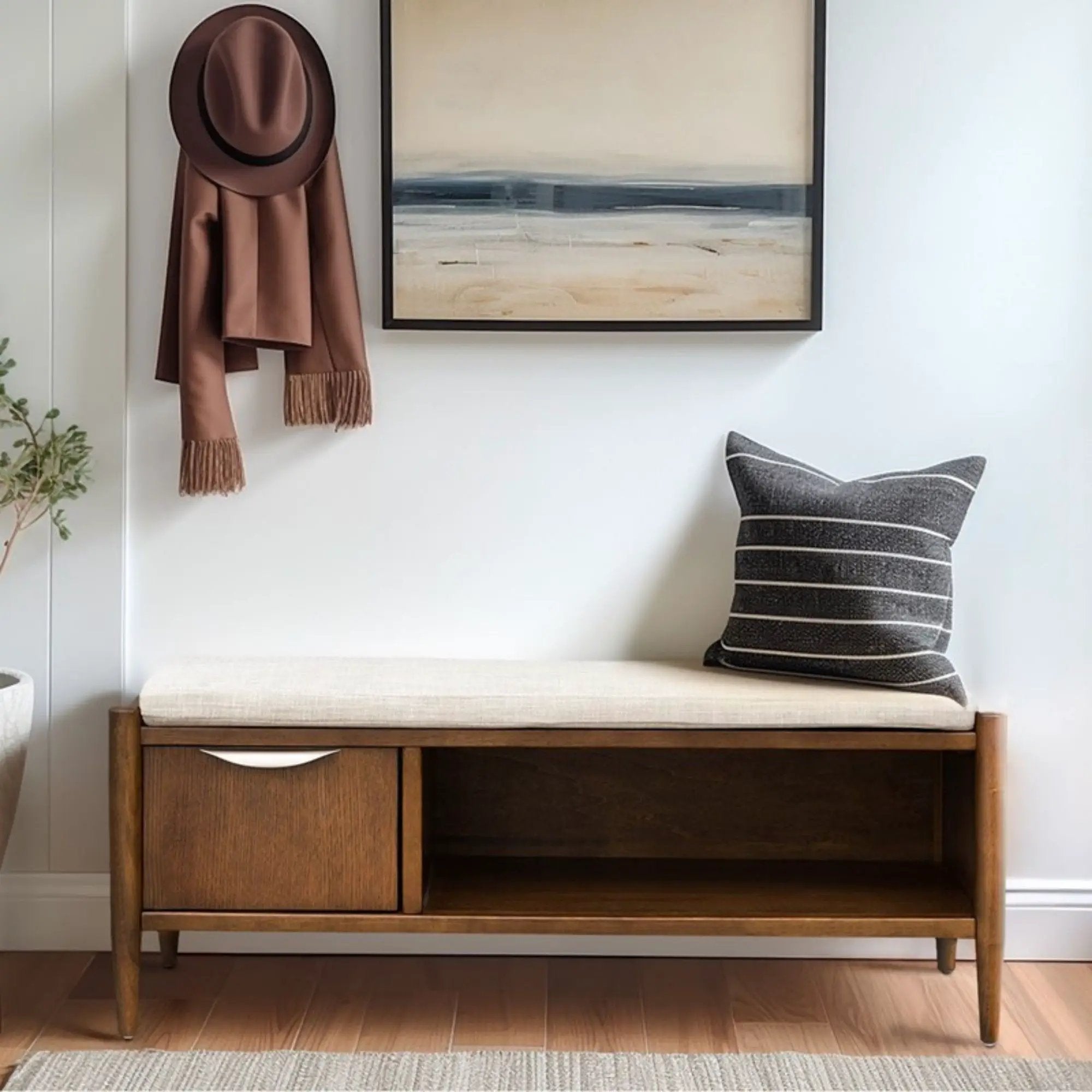 Accent Bench With Storage, Upholstered Cushion - Walnut Brown by Unique Piece Furniture