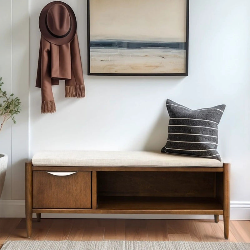 Accent Bench With Storage, Upholstered Cushion - Walnut Brown by HouseOfZazla