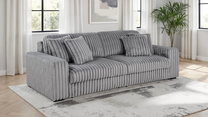Jacana Corduroy Upholstered Dual Power Chaise Sofa Grey by Unique Piece Furniture