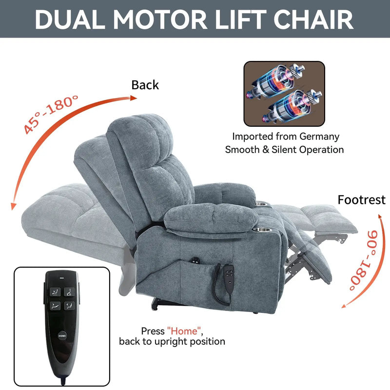 Grey Chenille Power Lift Recliner Chair by HouseOfZazla