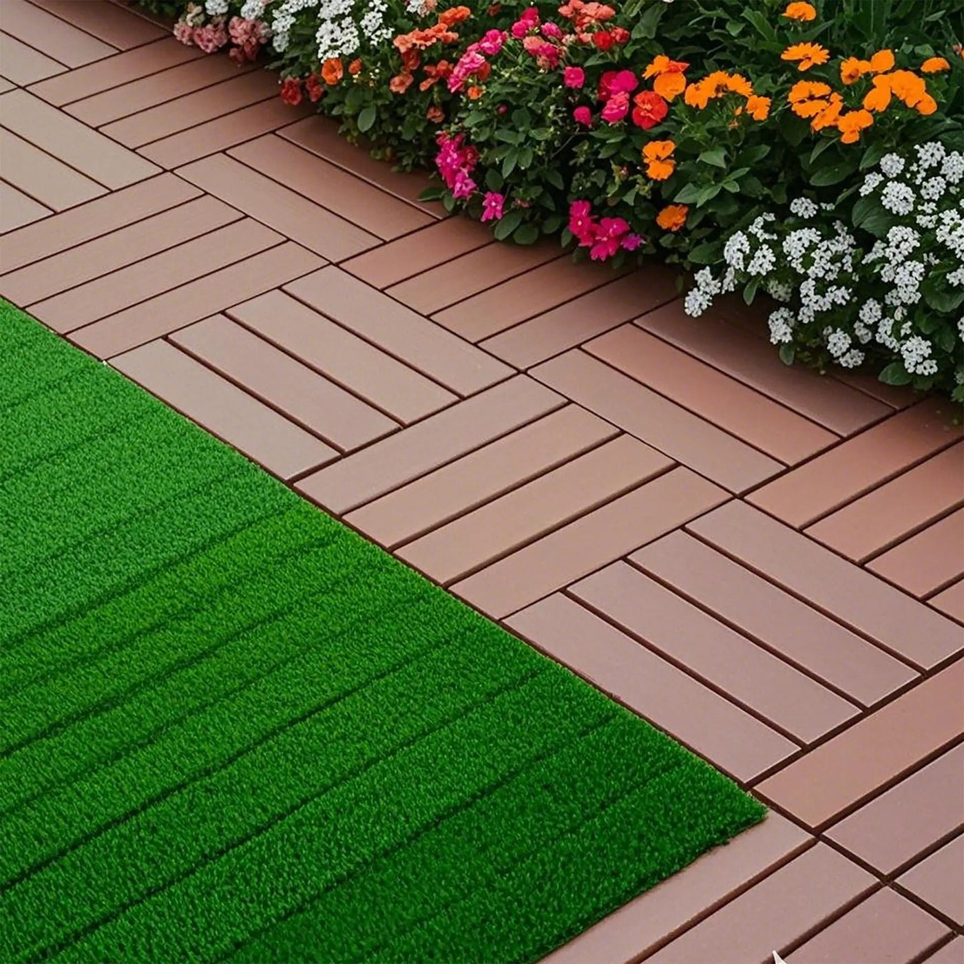 Plastic Interlocking 44 Pack Patio Deck Tiles, Square Waterproof Outdoor All Weather Use by HouseOfZazla
