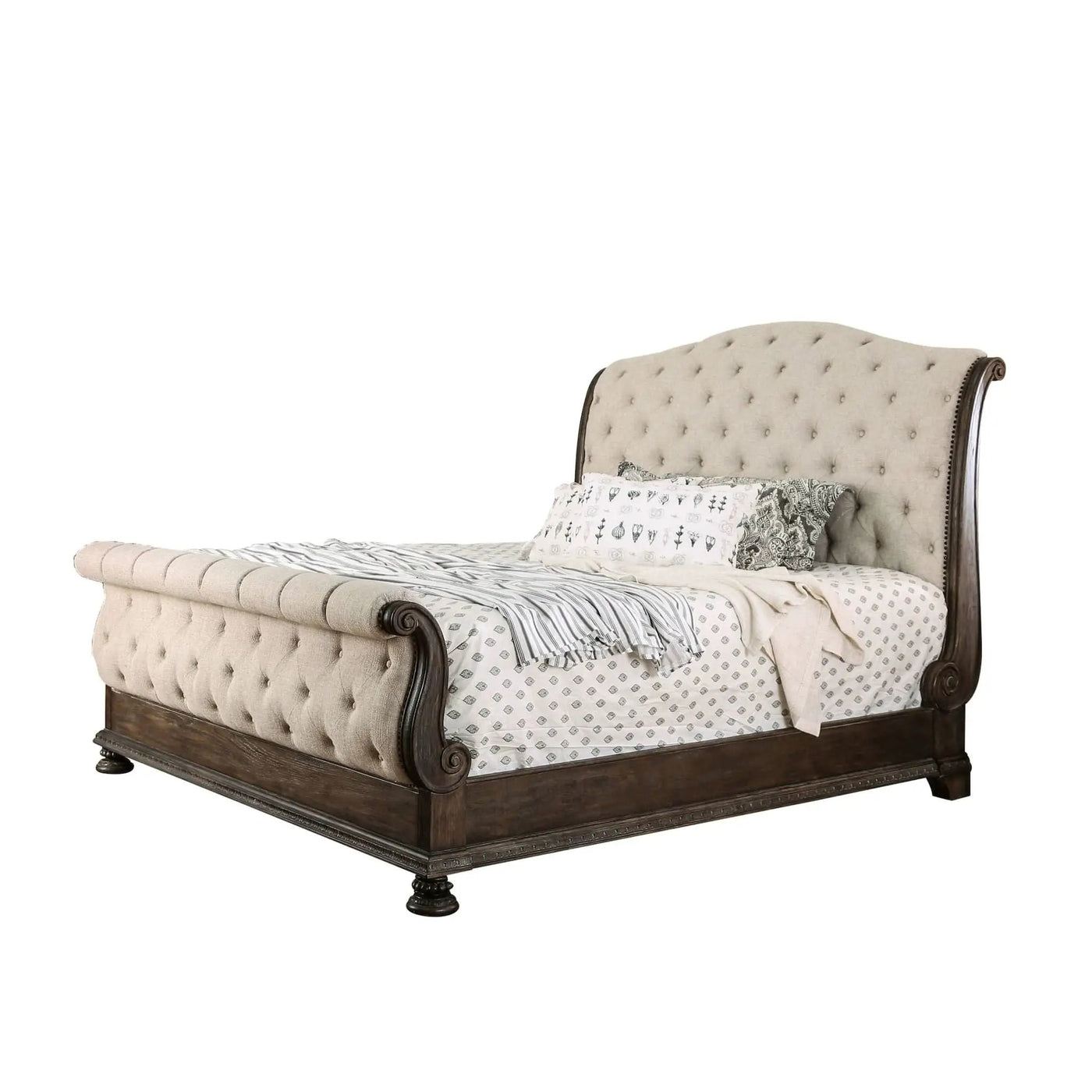 Sleigh Bed With Button Tufted Fabric Headboard And Footboard by HouseOfZazla