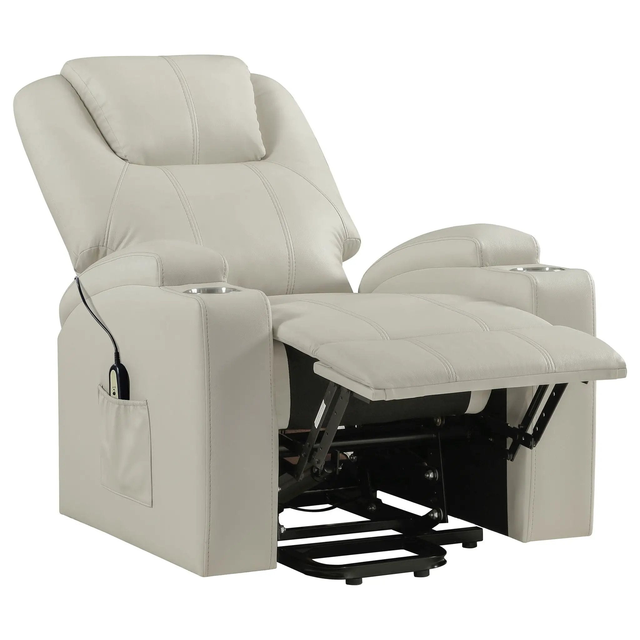 Armstrong Upholstered Power Lift Massage Recliner Ivory by Unique Piece Furniture
