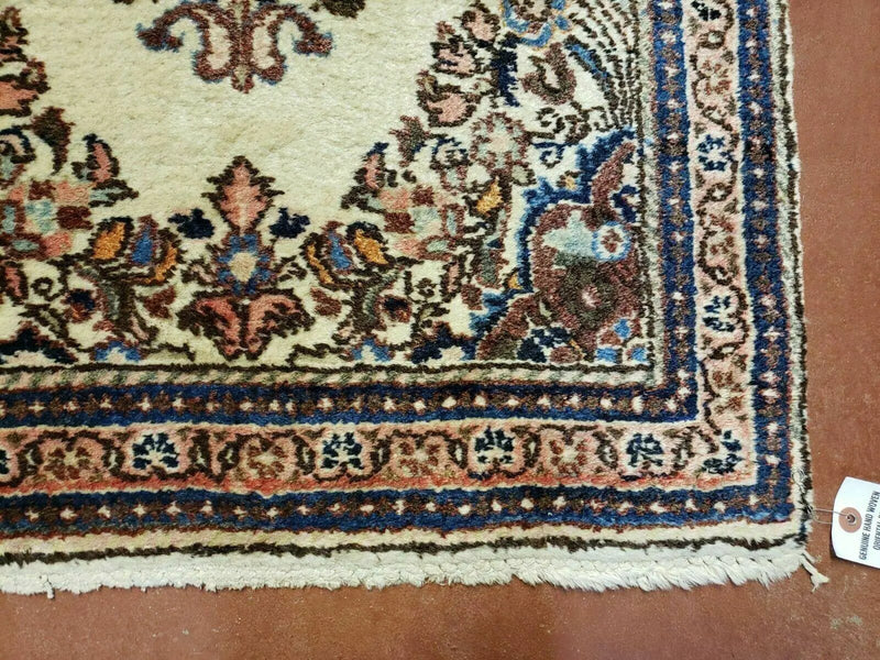 2' 7" X 4' Vintage Handmade Indian Medallion Wool Floral Beige Rug by Jewel Rugs
