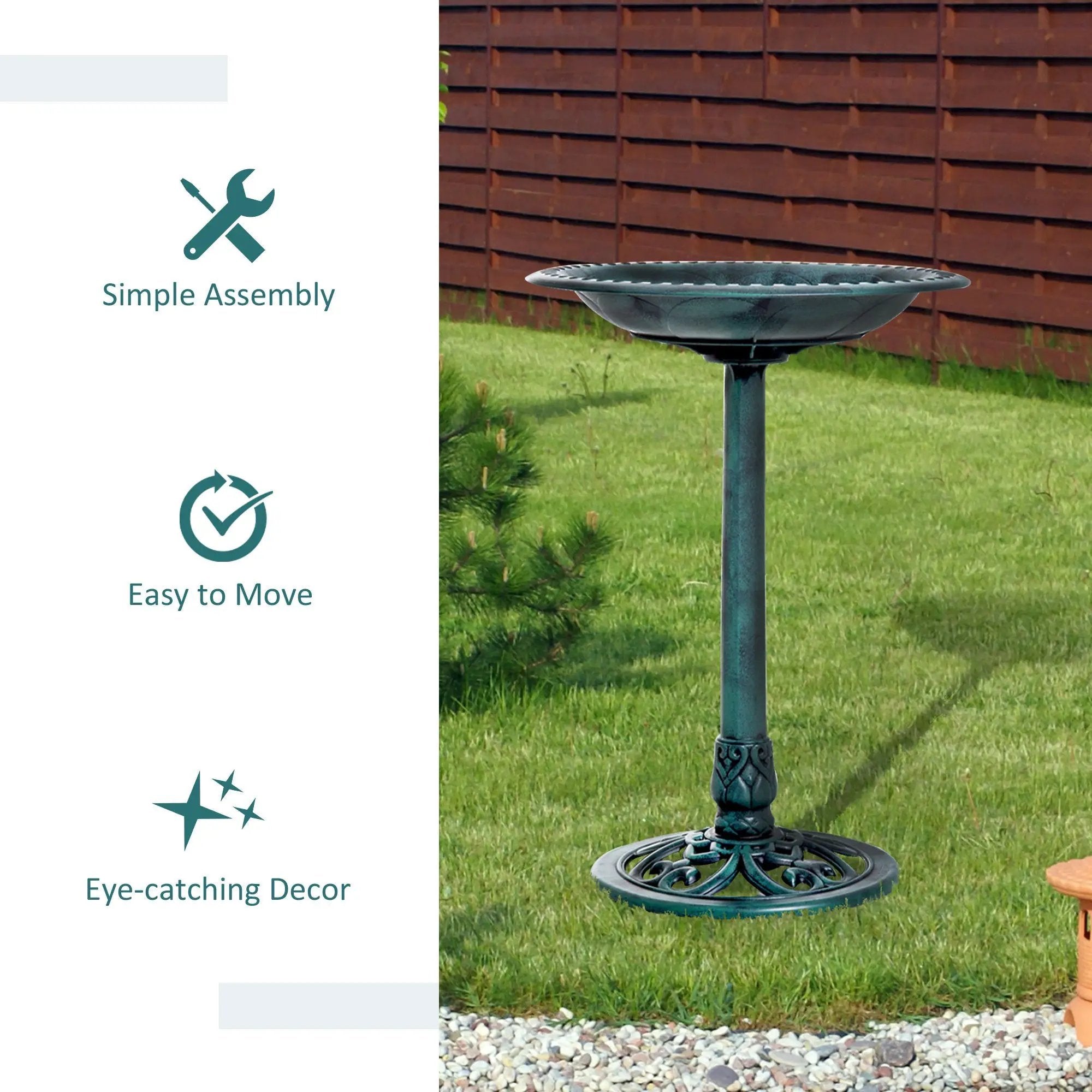Outsunny 28'' Bird Bath Outdoor Resin Decor with Fleur De Lis Pattern by HouseOfZazla