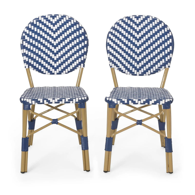 Outdoor Rattan and Aluminum French Armless Bistro Chairs Set - Navy Blue by HouseOfZazla