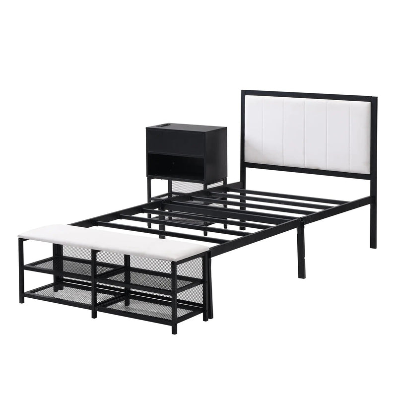 Platform Bed With 2 Tier Storage Shelves, Storage Cabinet by Unique Piece Furniture