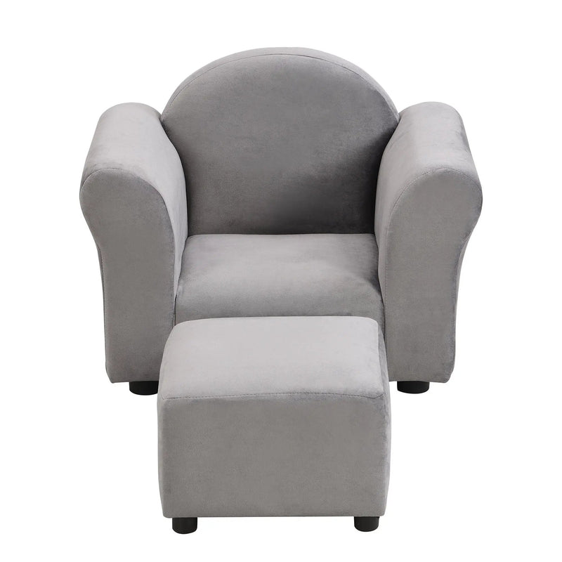 Kids Recliner Chair, Kids Upholstered Couch With Ottoman - Gray by HouseOfZazla