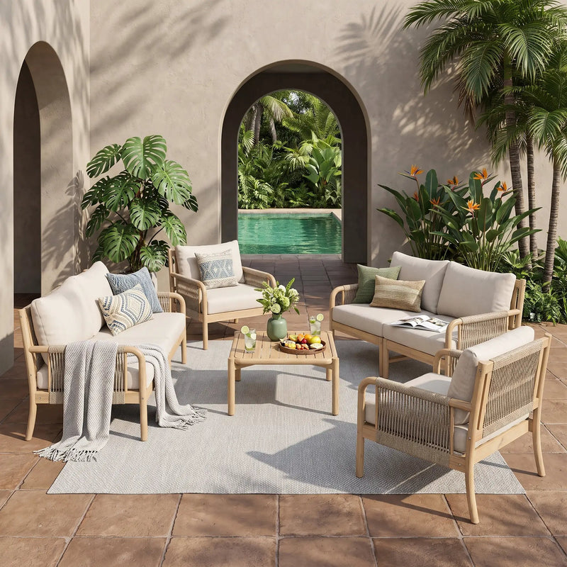 Casper Outdoor 7-Pieces Sofa and Coffee Table Set by HouseOfZazla