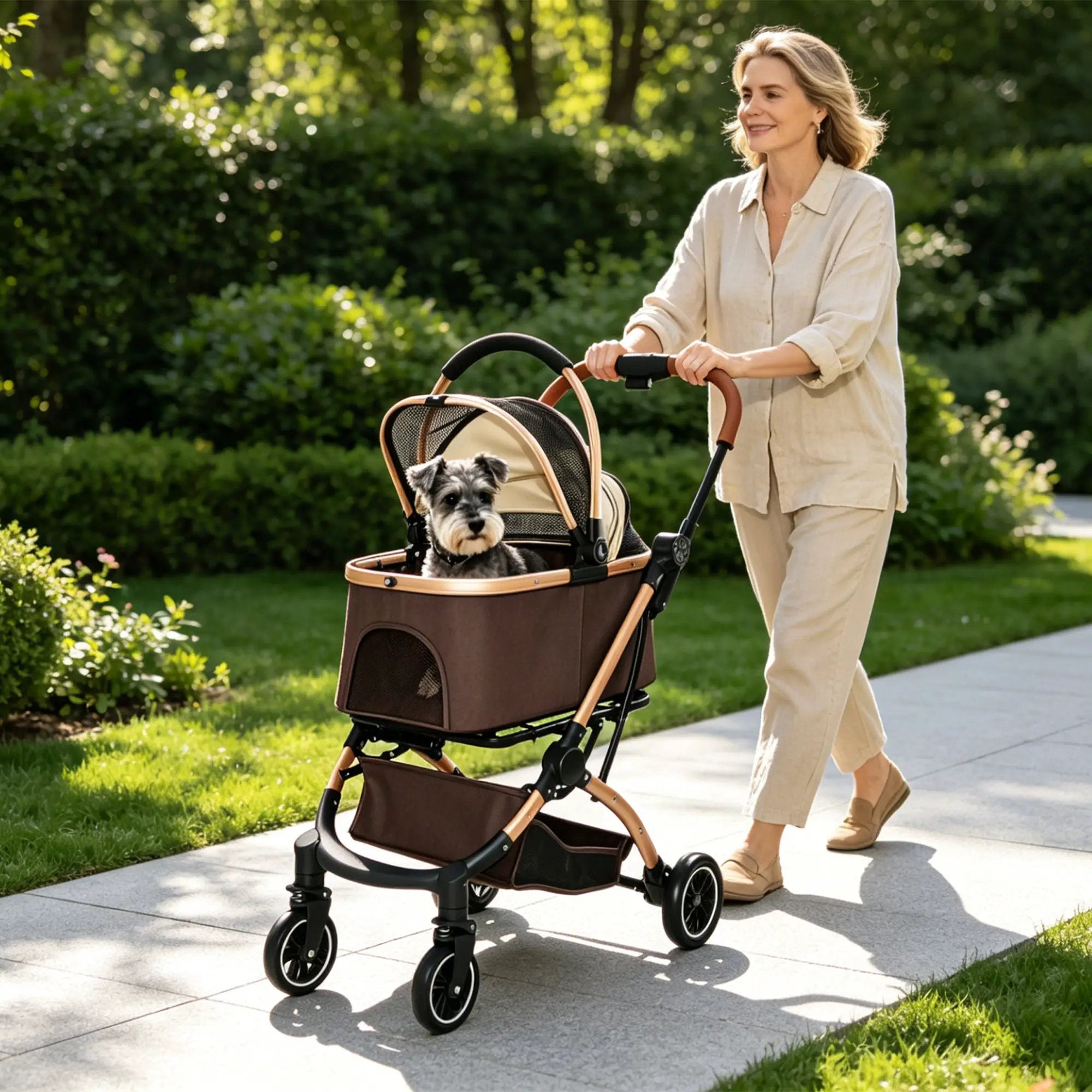 Pet Stroller for Dogs and Cats, 2-in-1 Detachable Foldable With Sun Canopy by HouseOfZazla