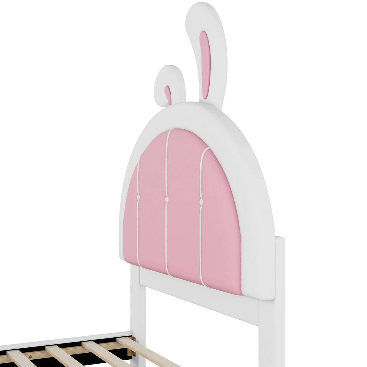 Upholstered Platform Bed with Rabbit Shaped Headboard - Twin, White, photo 12 of 12