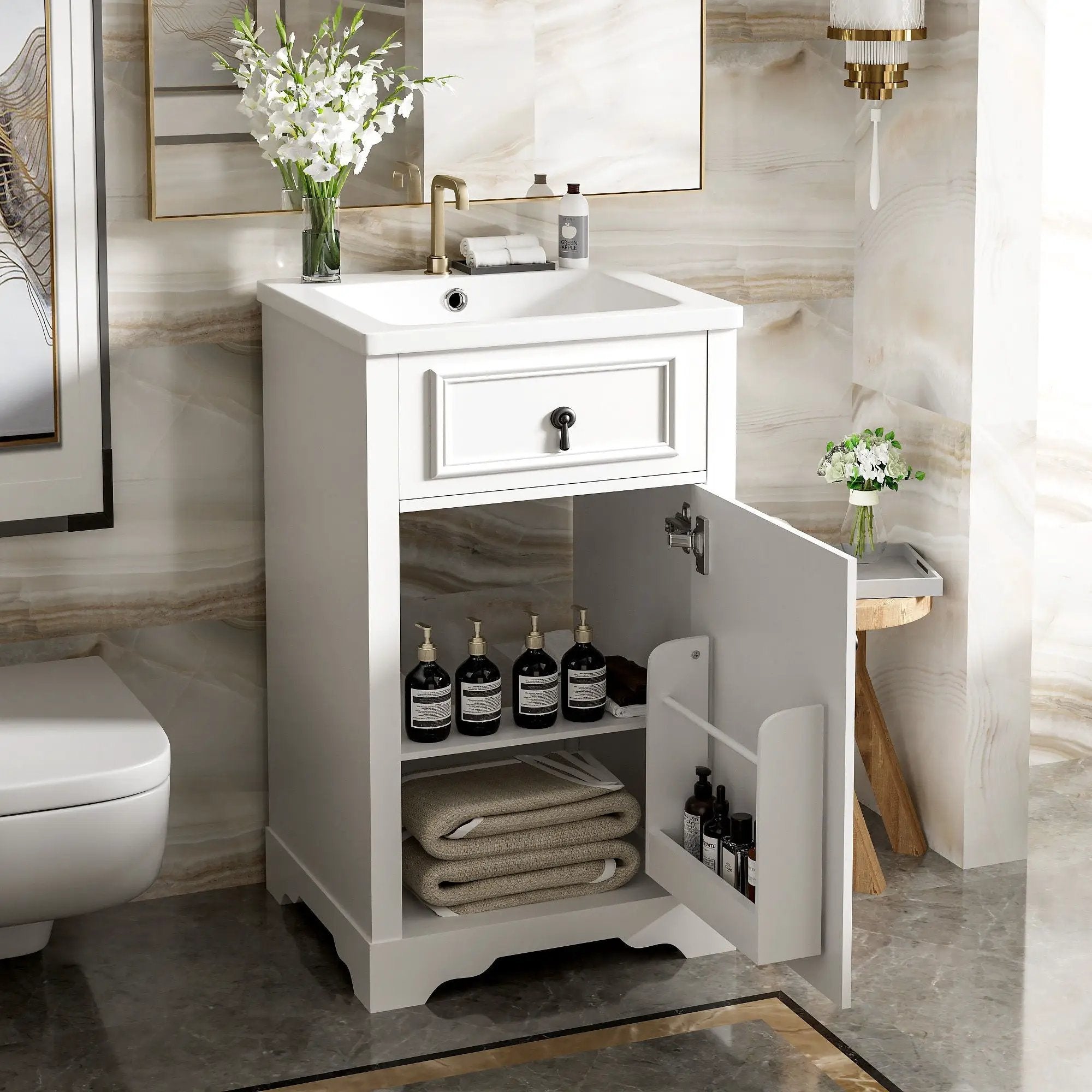 Elegant Bathroom Vanity With Ceramic Sink, Soft Close Door, Adjustable Shelf by HouseOfZazla