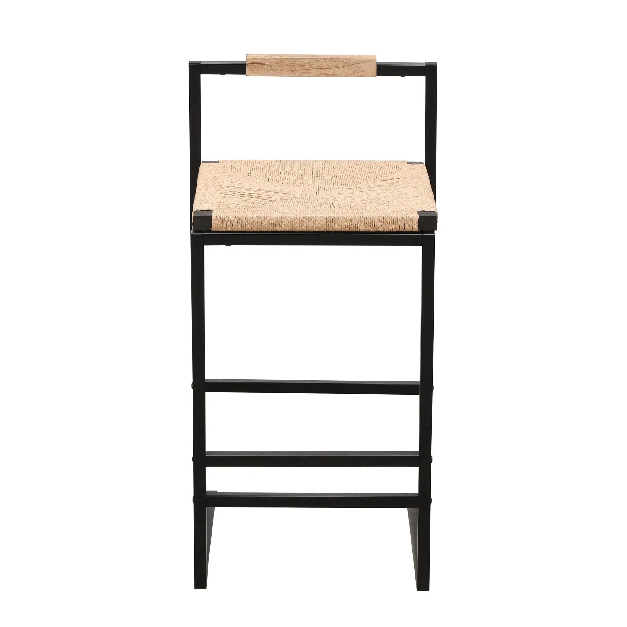 Stylish (Set of 2) Bar Stools With Backrest And Paper Rope Woven Seat, Counter Height Dining Chairs For Kitchen - Natural by HouseOfZazla