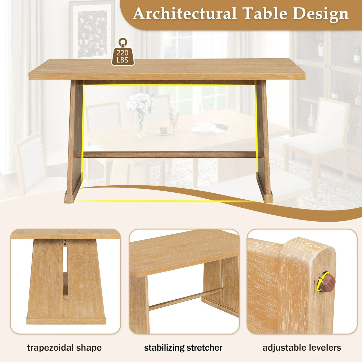 Dining Set With Rectangular Table, 4 Upholstered Chairs & 1 Padded Bench by HouseOfZazla