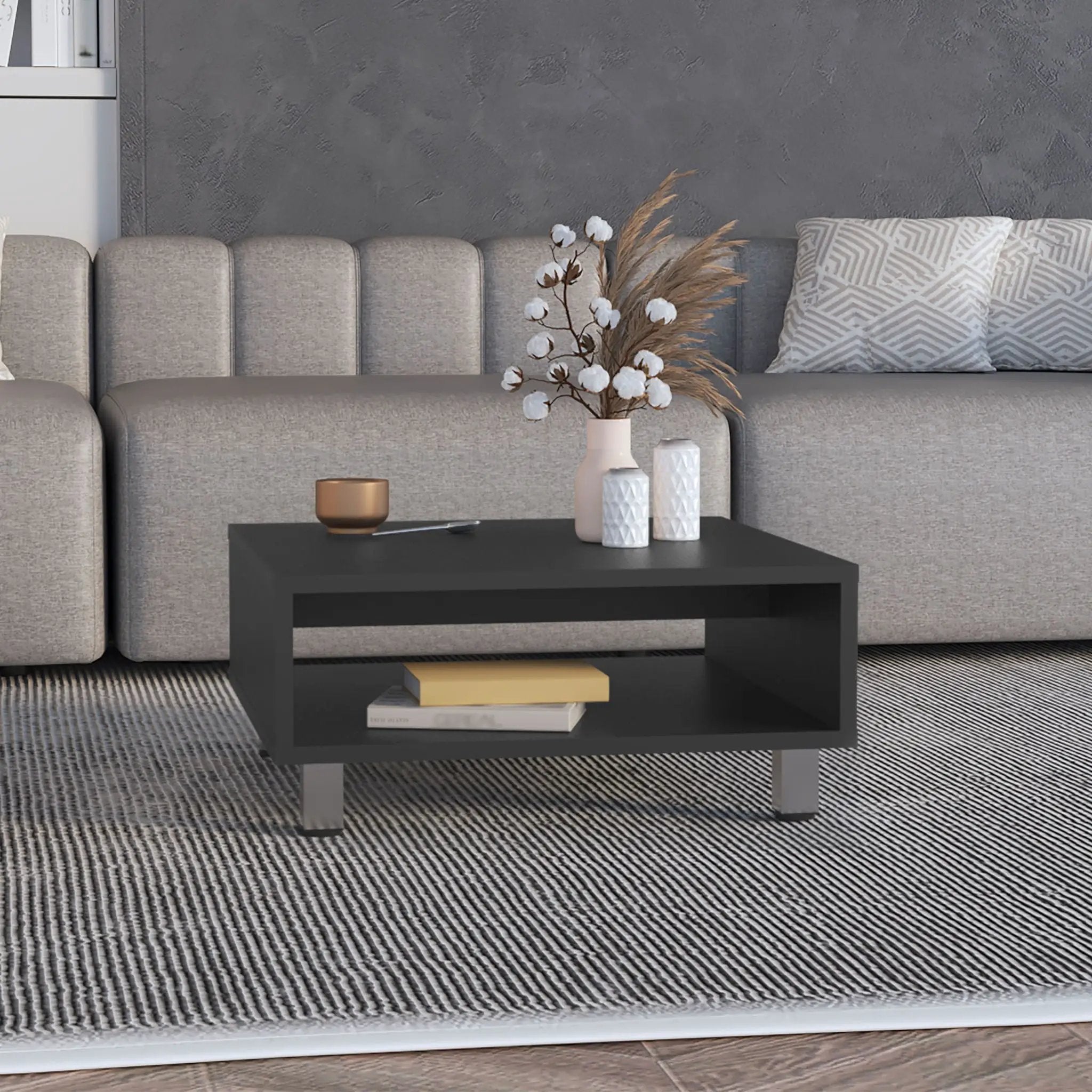Coffee Table 1 Shelf, 4 Legs - Black by Unique Piece Furniture