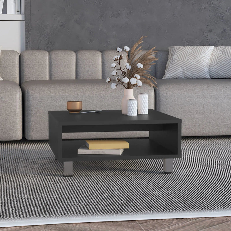 Coffee Table 1 Shelf, 4 Legs - Black