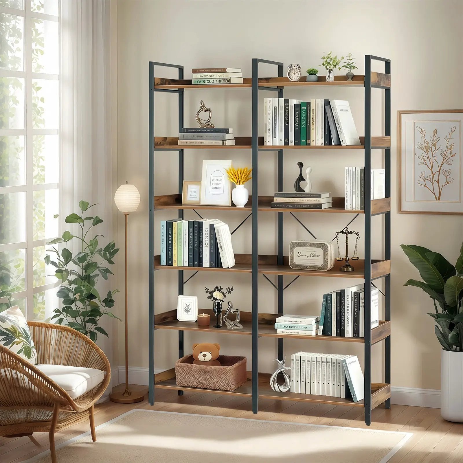 6-Tier Industrial Bookshelf With 12 Open Shelves by HouseOfZazla