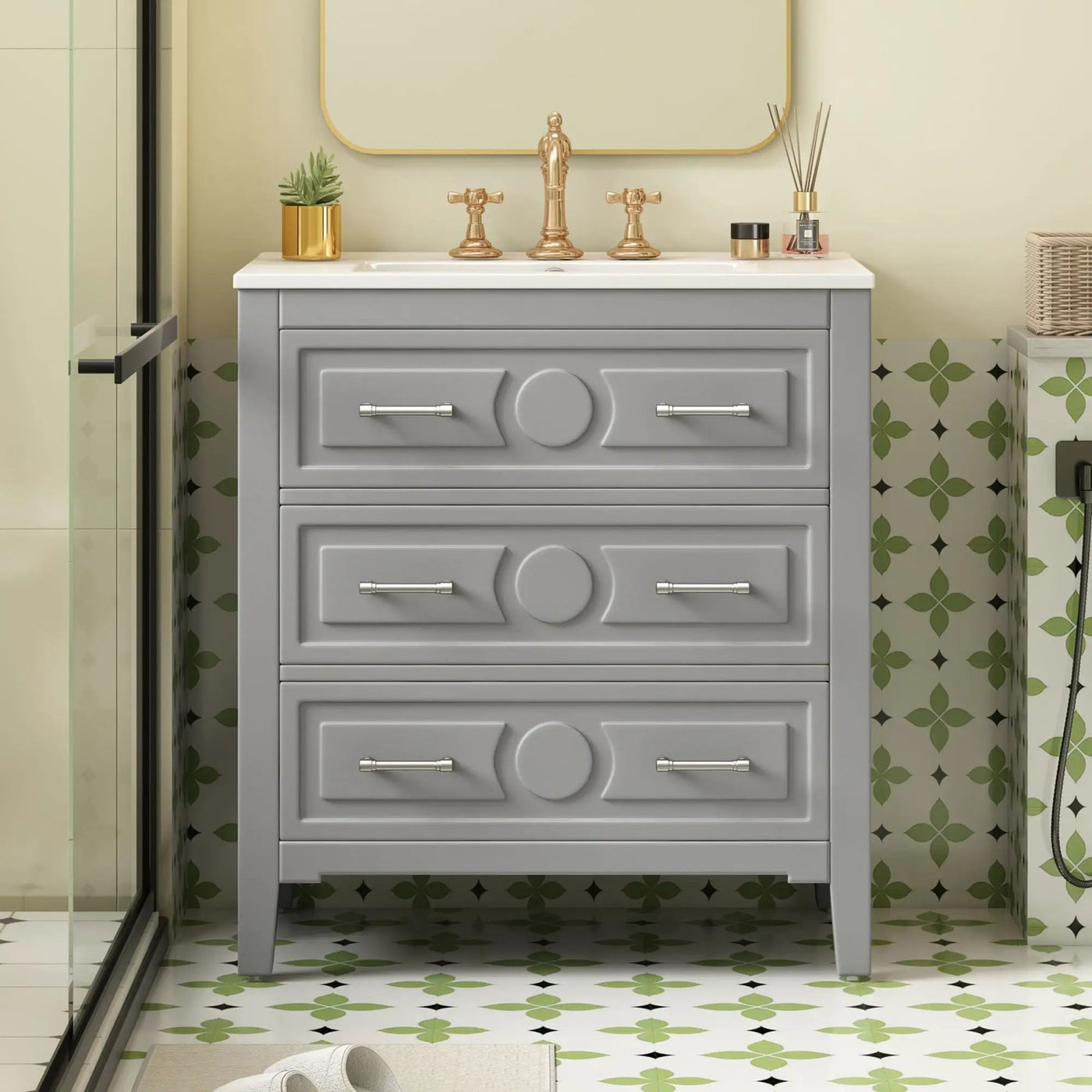 Retro Bathroom Vanity With Sink Combo, Free Standing Single Set With 3 Drawers by HouseOfZazla
